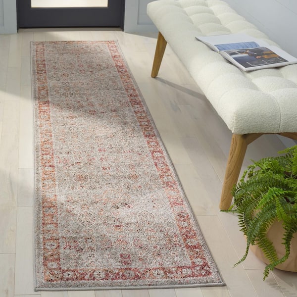 Vintage Tabriz 2 ft. x 8 ft. Gray/Rust Distressed Ornate Border Runner Rug