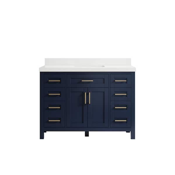Willow Collections Cambridge 48 in. W x 22 in. D x 36 in. H Bath Vanity in Hale Navy Blue with 2 in. White Quartz Top