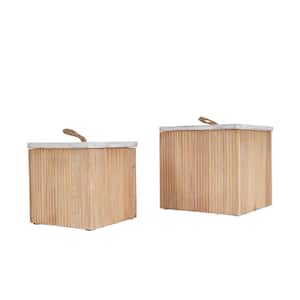 Rectangle Brown Wooden Box with White Washed Wood Lids (Set of 2)