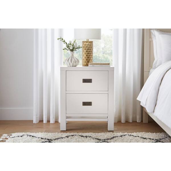 White Black Campaign End Table Trunk Style Table Nightstand w/ Storage Drawers 