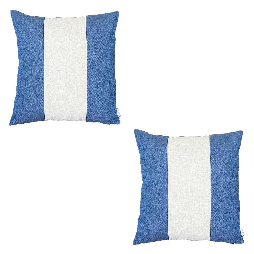 Blue and Ivory Polyester Euro Throw Pillow Covers, Set of 2