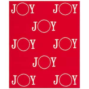 Joy to World Red/White Cotton Throw Blanket