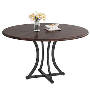 Roesler Industrial Brown Engineered Wood 47.24 in. Cross Legs Round Dining Table Kitchen Dinner Table Seats-4