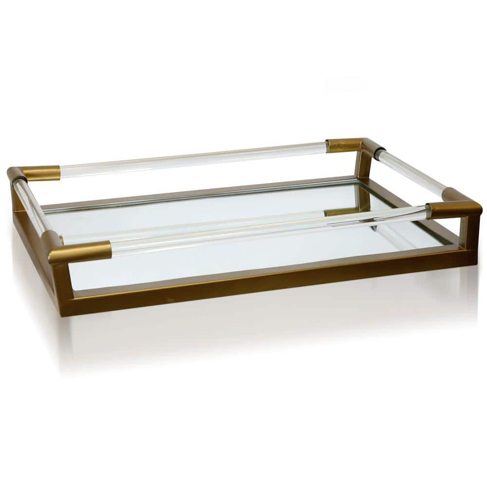 Rectangle Acrylic Tray with Raised Rims and Silver Handles