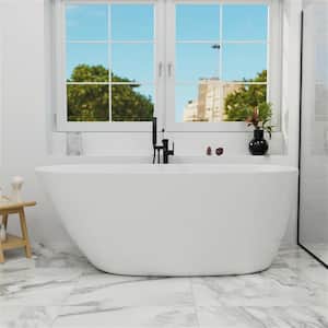 59 in. H Acrylic Flatbottom Single Slipper Bathtub Freestanding Soaking Bathtub in Glossy White