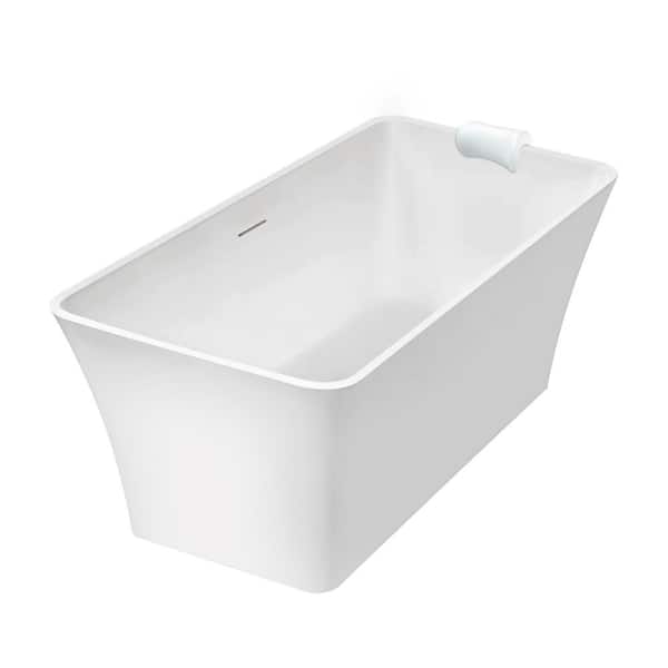 Transolid Lily 59 in. x 29.5 in. Soaking Bathtub with Center Drain in Matte White with Pillow