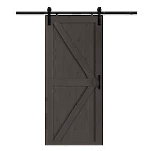 28 in. W. x 84 in. K-Plank Natural Solid Wood Finished Brown Interior Sliding Barn Door with Hardware Kit