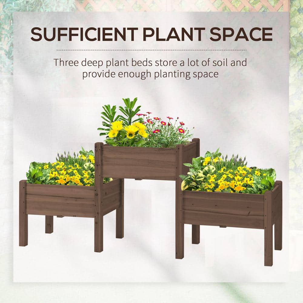 Medium Wood 3-Tier Raised Garden Bed Planter Box
