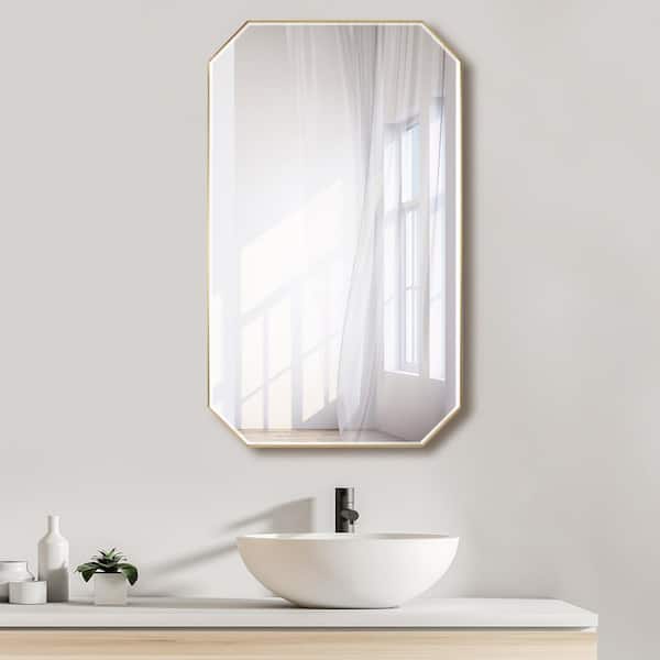 Sabadell 24 in. W x 40 in. H Octagon Stainless Steel Framed Wall Bathroom Vanity Mirror in Brushed Gold
