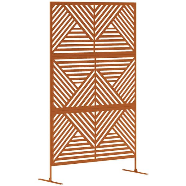 Outsunny Steel Outdoor Privacy Screen, 78in. H x 48 in. W Decorative Privacy Fence Screen, Freestanding Divider with Stand, Brown