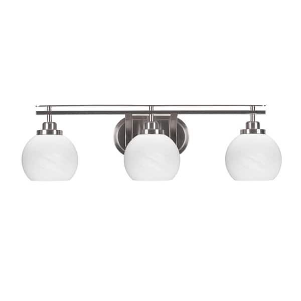 Unbranded Monroe 27.75 in. 3-Light Brushed Nickel Vanity Light 5.75 in. White Marble Glass Shade No Bulbs Included