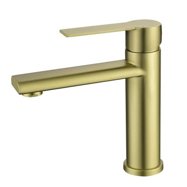 Aosspy Single Hole Single-Handle Bathroom Faucet in Brushed Gold