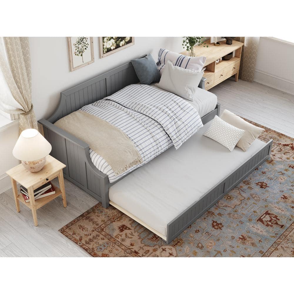 Cambridge Gray Twin Wood Daybed with Trundle and Storage