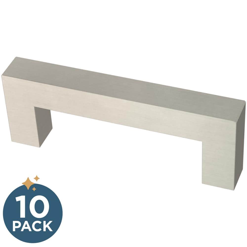 10-Pack Simple Modern Square 3 in. (76 mm) Modern Cabinet Drawer Pulls in S