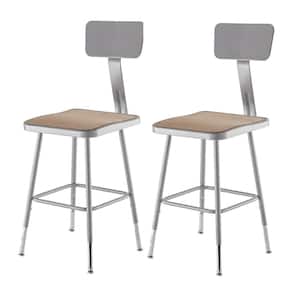 19 in. - 27 in. Height Grey Adjustable Heavy Duty Square Seat Steel Stool with Backrest (2-Pack)