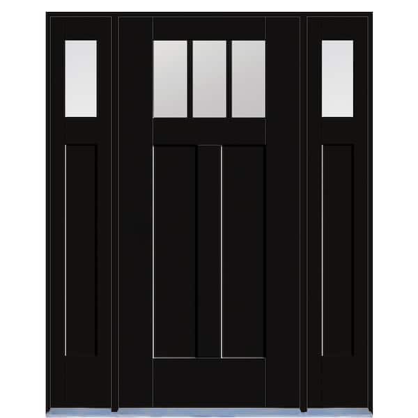 36 in. x 80 in. Onyx Right-Hand 3-Lite Clear Glass Fiberglass Prehung Front Door with Sidelites and 4-9/16 in. Frame
