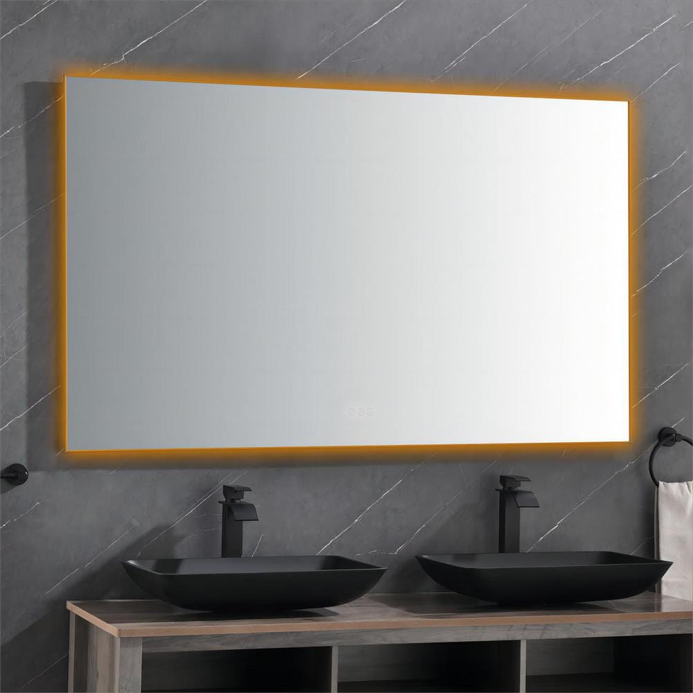 TOOLKISS 60 in. W x 36 in. H Rectangular Aluminum Framed AntiFog LED