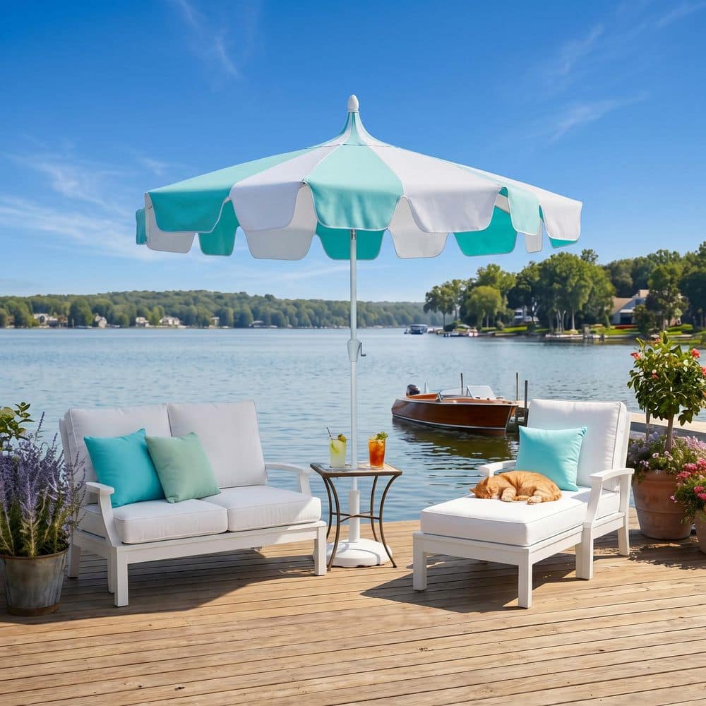 cobalt patio umbrella Bellini Home and Gardens Blu11909-1 9 ft Round Aluminum Outdoor Market Umbrella, Crank Lift, Auto-Tilt in Cobalt Navy Blue Olefin All-weather Fabric