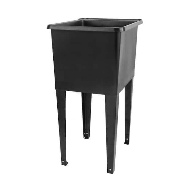 TEHILA 17.75 in. x 23.25 in. Thermoplastic Freestanding Space Saver Utility Sink in Black - Black Metal Legs with P-Trap Kit