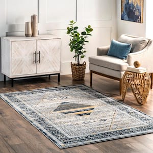 Sarai Machine Washable Light Grey 4 ft. x 6 ft.  Distressed Persian Area Rug