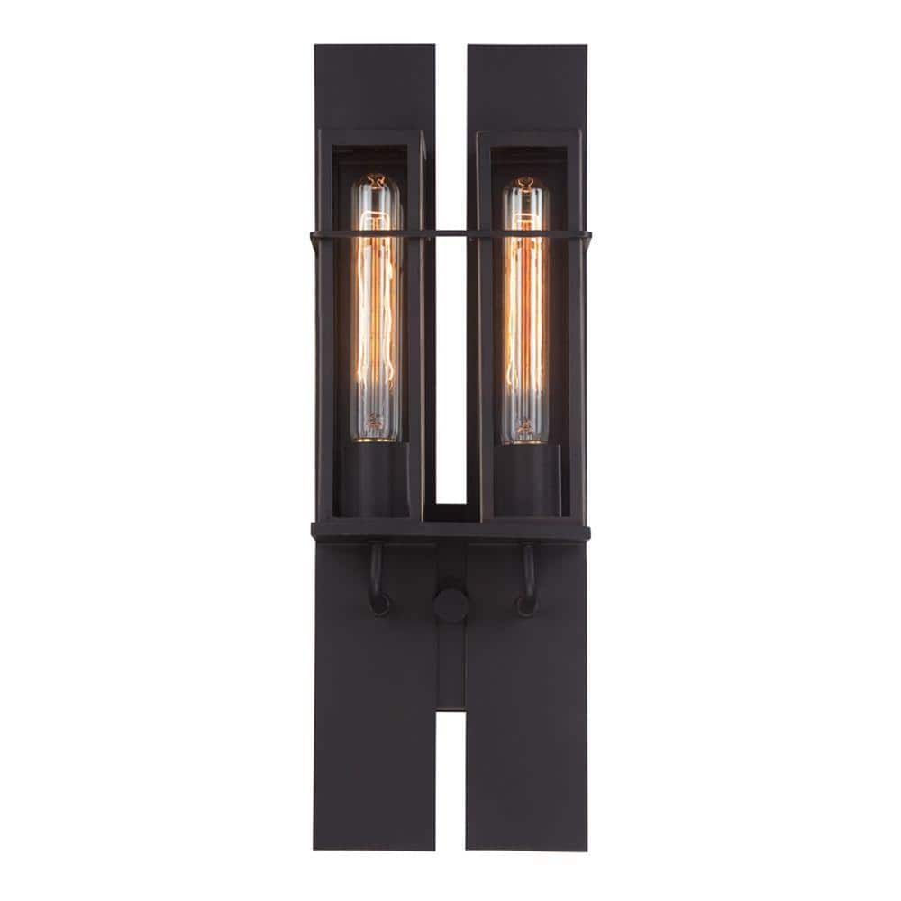 Bronze Dimmable Industrial 2-Light Outdoor Wall Sconce with Clear Glass