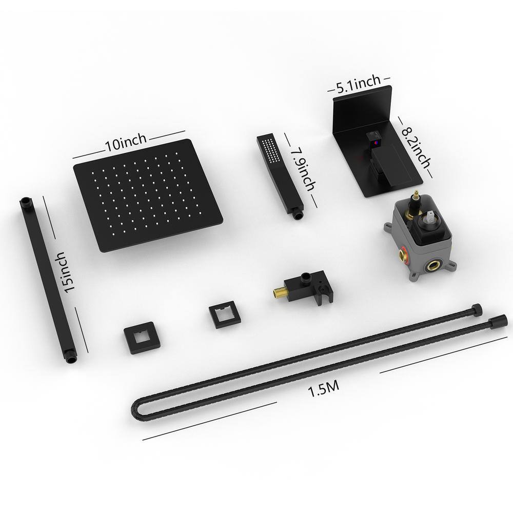 Matte Black Square Dual Rain Shower System with Handheld