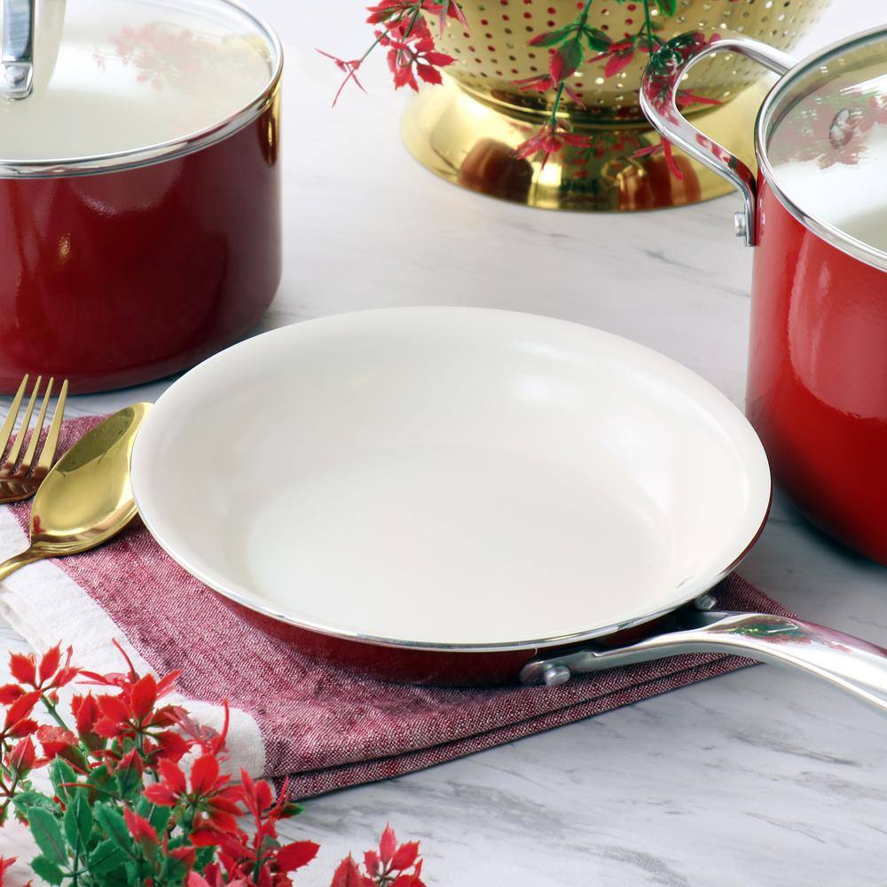 Red 10-Piece Aluminum Ceramic Nonstick Cookware Set