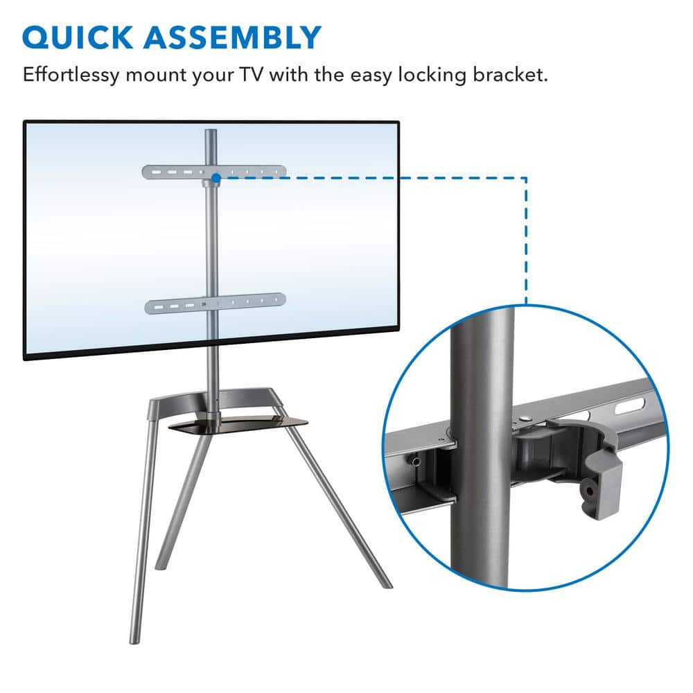 Modern Aluminum and Glass Tripod TV Stand with Shelf