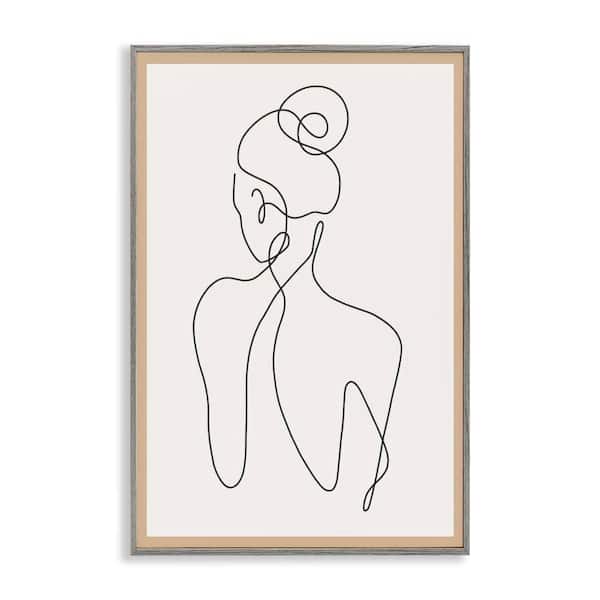 Minimal Woman Line Drawing by LSR Creative Studio Gray Framed People Giclee Art Print 30 in. x 20 in.