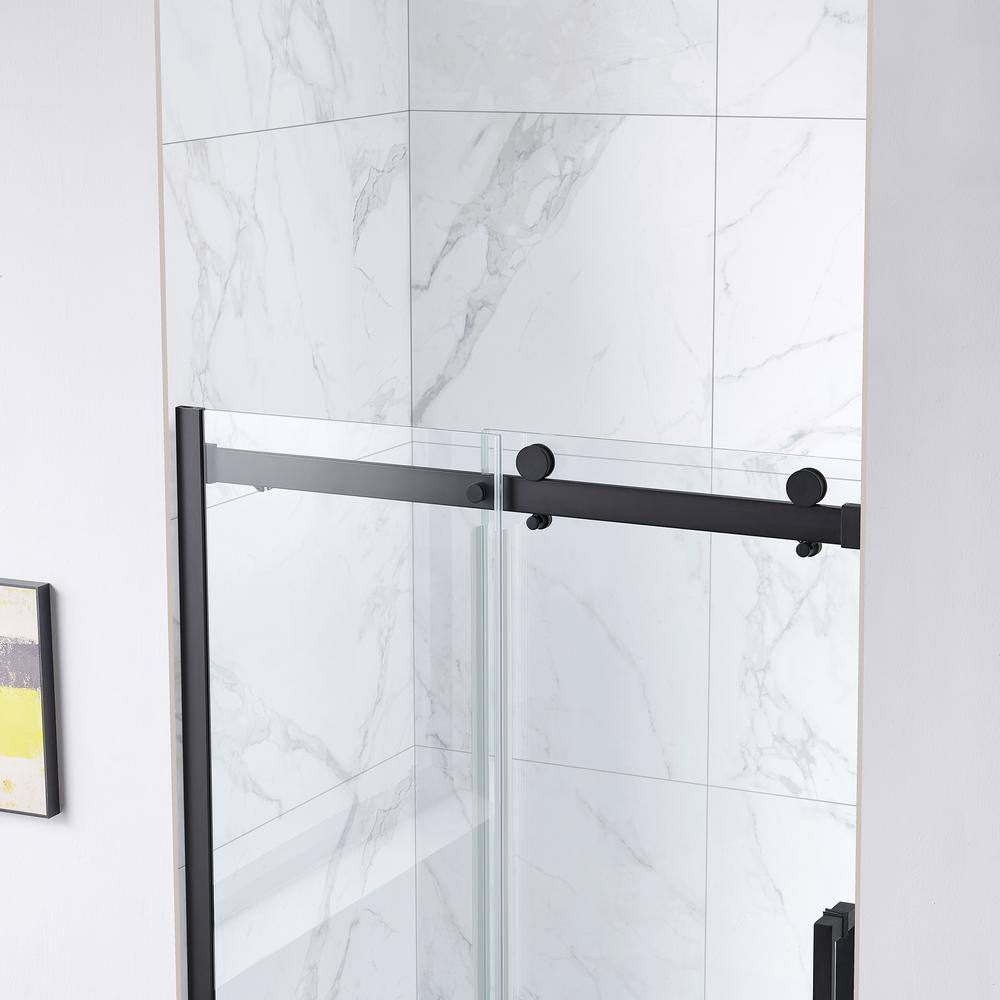 Bel Matte Black Frameless Sliding Shower Door with Clear Glass