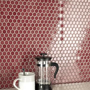 Tribeca 1 in. Hex Glossy Rusty Red 11-7/8 in. x 10-1/4 Porcelain Mosaic Floor and Wall Tile (8.65 sq. ft./Case)