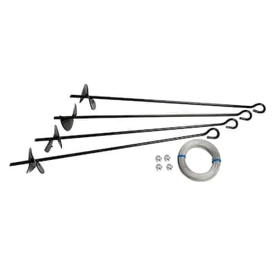 Auger Anchor Kit (set of 4 Anchors and 4 Clamps) with Steel Construction and Strong Wind Design