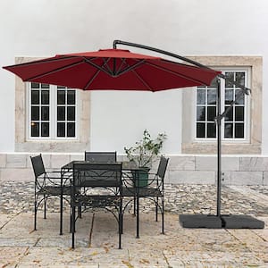 10 ft. Steel Cantilever Patio Umbrella with weighted base in Red