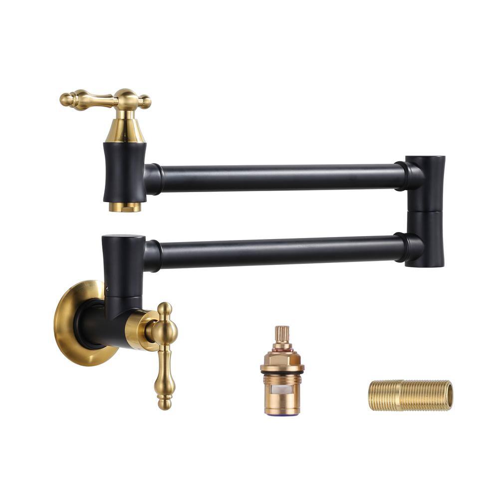 Black and Gold Brass Wall Mounted Pot Filler Faucet