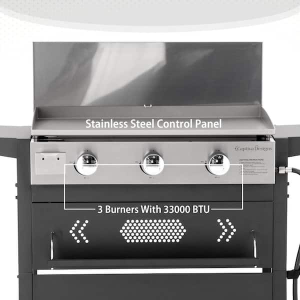 PHI VILLA THD-E02GR020 3-Burner Portable Propane Gas Griddle in Black with Cart and Lid - 3