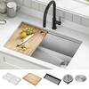 Kore 30 in. Undermount Single Bowl 16 Gauge Stainless Steel Kitchen Workstation Sink w/Integrated Ledge and Accessories