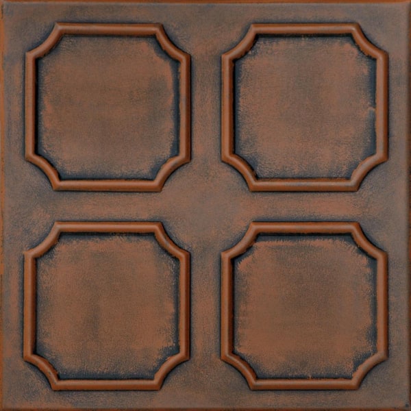 A La Maison Ceilings Bostonian 1.6 ft. x 1.6 ft. Glue Up Foam Ceiling Tile in Antique Copper Orange