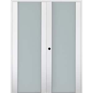 Smart Pro 48 in. x 80 in. Right Handed Active Frosted Glass Polar White Wood Composite Double Prehung French Door