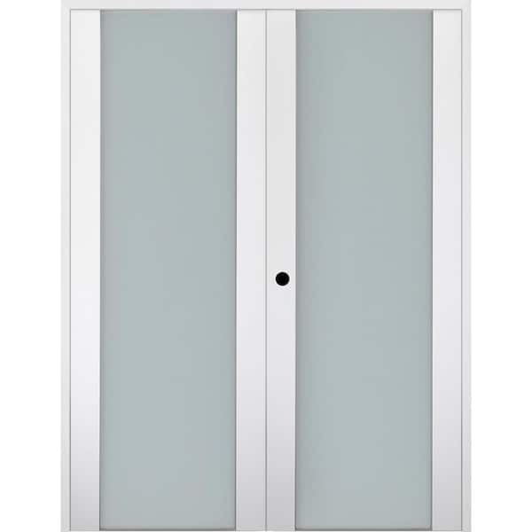 Belldinni Smart Pro 48 in. x 80 in. Right Handed Active Frosted Glass Polar White Wood Composite Double Prehung French Door