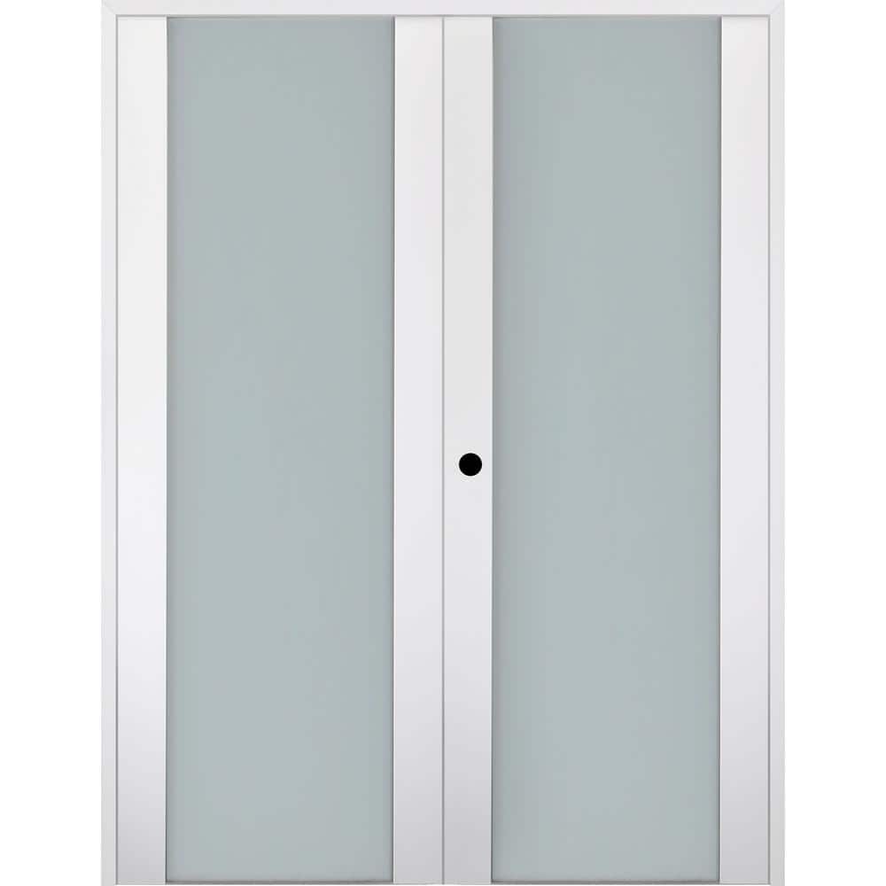 Smart Pro 56 in. x 80 in. Right Handed Active Frosted Glass Polar White Wood Composite Double Prehung French Door price history on PriceWatchPro