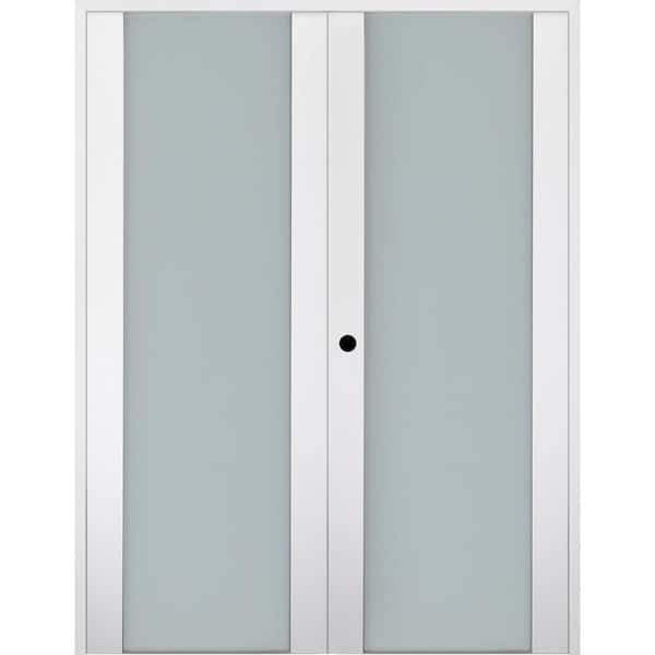 Belldinni Smart Pro 72 in. x 80 in. Right Handed Active Frosted Glass Polar White Wood Composite Double Prehung French Door
