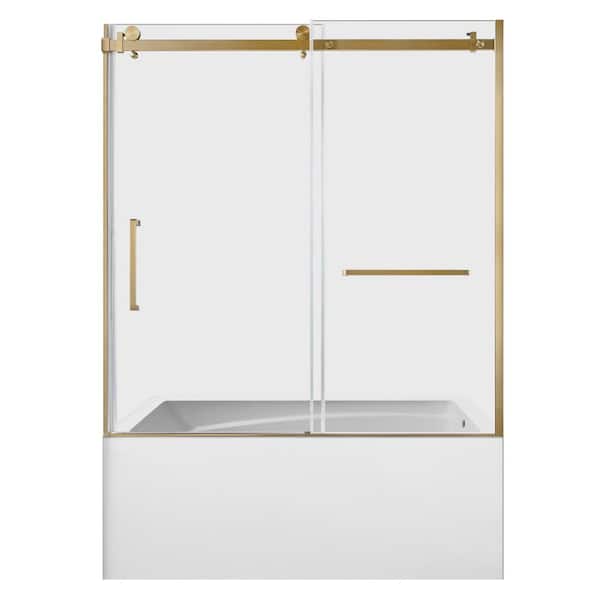 60 in. x 32 in. Acrylic Rectangular Alcove Soaking Bathtub with Right Drain in White/Brushed Brass