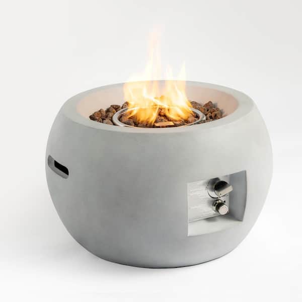 24 in. 40000 BTU Light Gray Round Propane Outdoor Fire Pit Table with waterproof cover for Patio