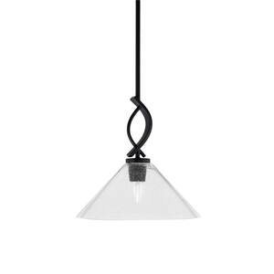 Olympia 100-Watt 1-Light Matte Black Shaded Pendant Light with 12 in. Clear Bubble Glass Shade, No Bulb Included