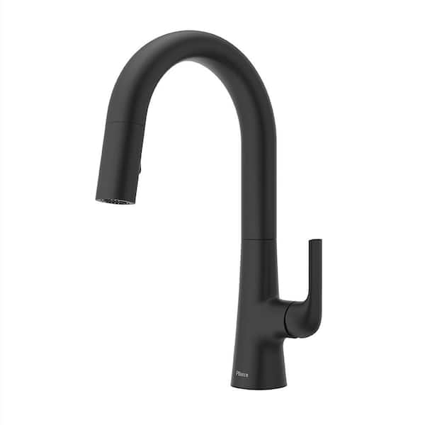 Beringer 1-Handle 15.6875 in. H Pull Down Sprayer Kitchen Faucet with 360° Spout Swivel in Spot Defense Matte Black