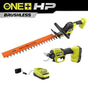 ONE+ HP 18V Brushless Cordless Pruner & ONE+ HP 18V Brushless 22 in. Battery Hedge Trimmer with 2.0 Ah Battery & Charger