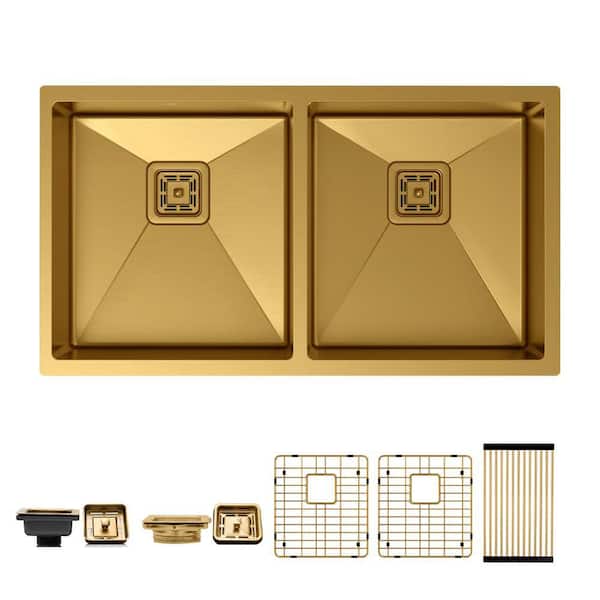 32 in. Undermount Double Bowl 16-Gauge Gold Stainless Steel Kitchen Sink
