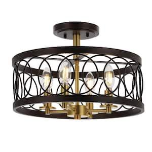 Sylvain 15.5 in. Oil Rubbed Bronze/Brass Gold Metal LED Semi- Flush Mount