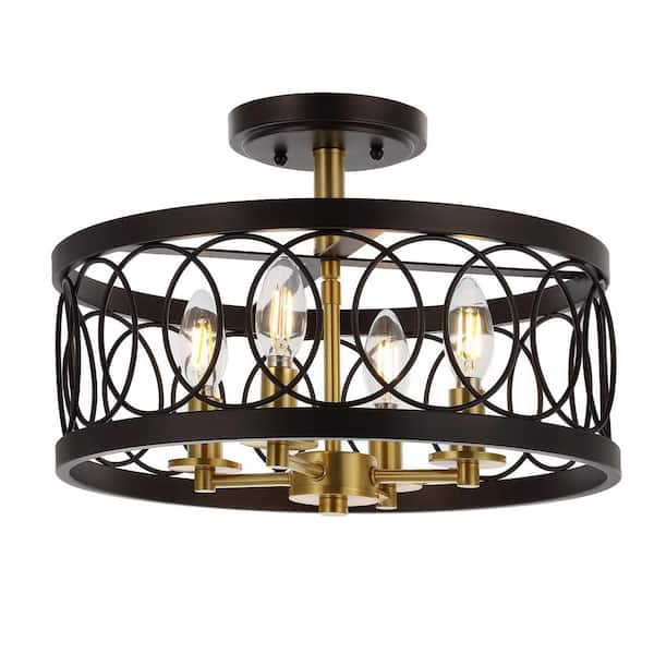 Sylvain 15.5 in. Oil Rubbed Bronze/Brass Gold Metal LED Semi- Flush Mount