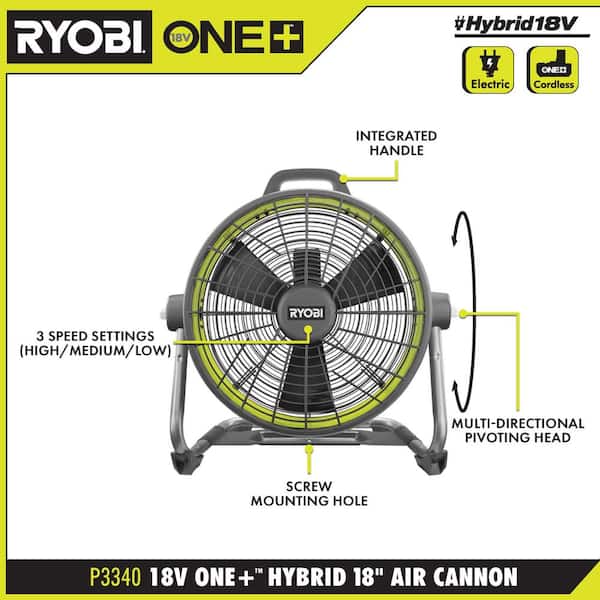 bag bevægelse pølse RYOBI ONE+ 18V Hybrid 18 in. Air Cannon Drum Fan P3340 - The Home Depot